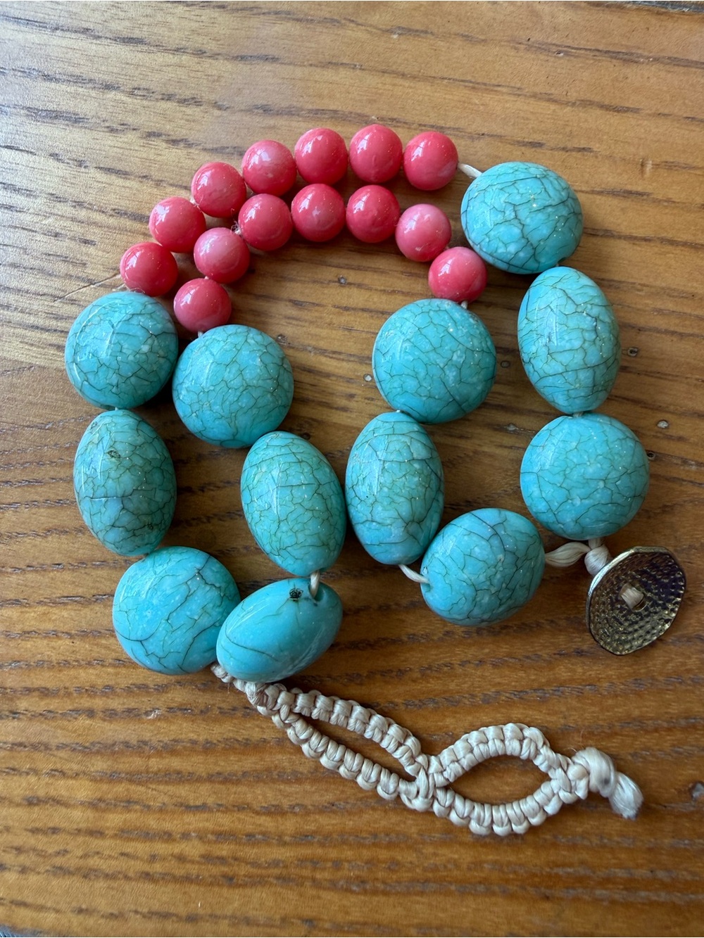 Turquoise and Coral Beaded cord bracelet - Women Jewelry
